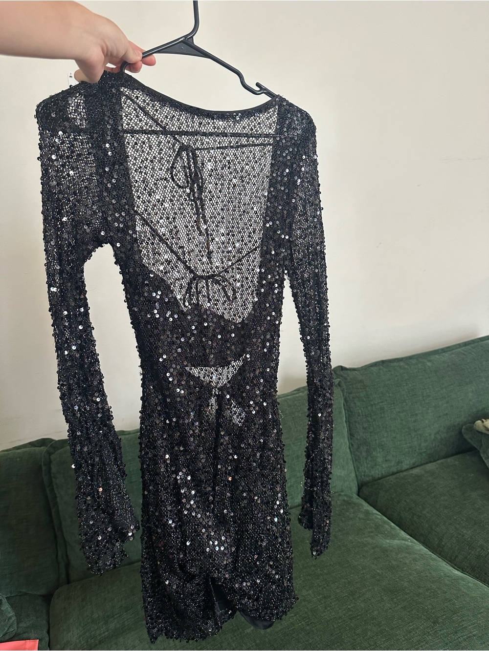 Black Sequin Long-Sleeve Mini Dress